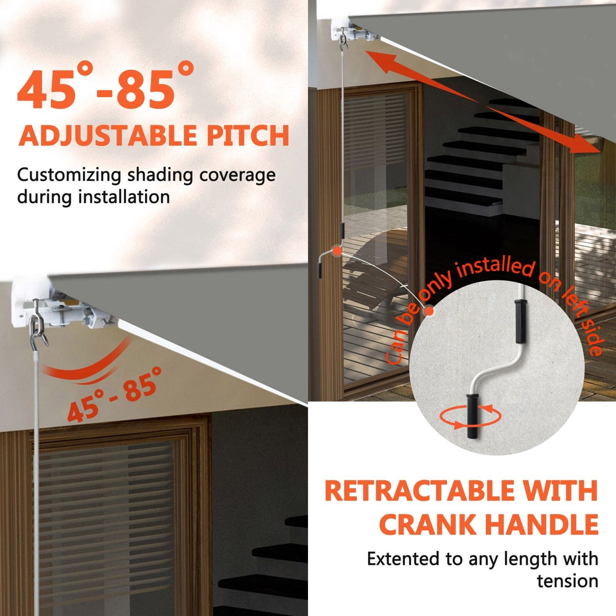 Beige Retractable Patio Awning Sun Shade Cover W708713