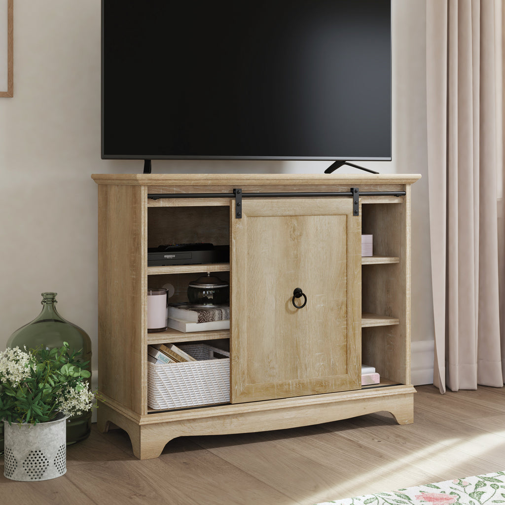 Cafe TV Stand with Storage, for TVs up to 43", Orchard Oak Finish E61170