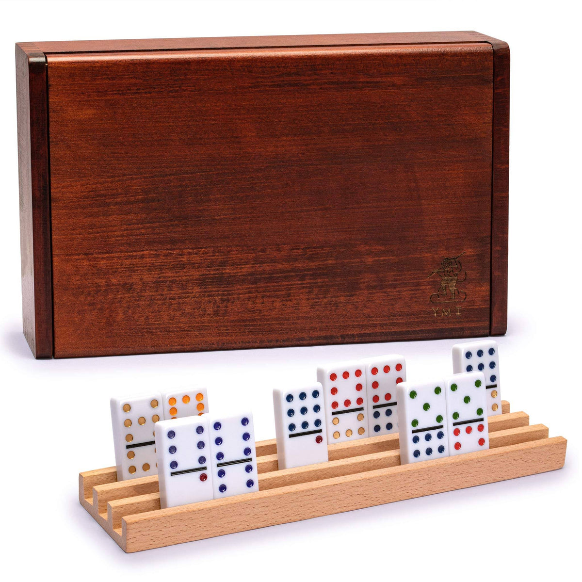 Double 12 Dominoes Game Set with Wooden Case and 4 Racks U3736