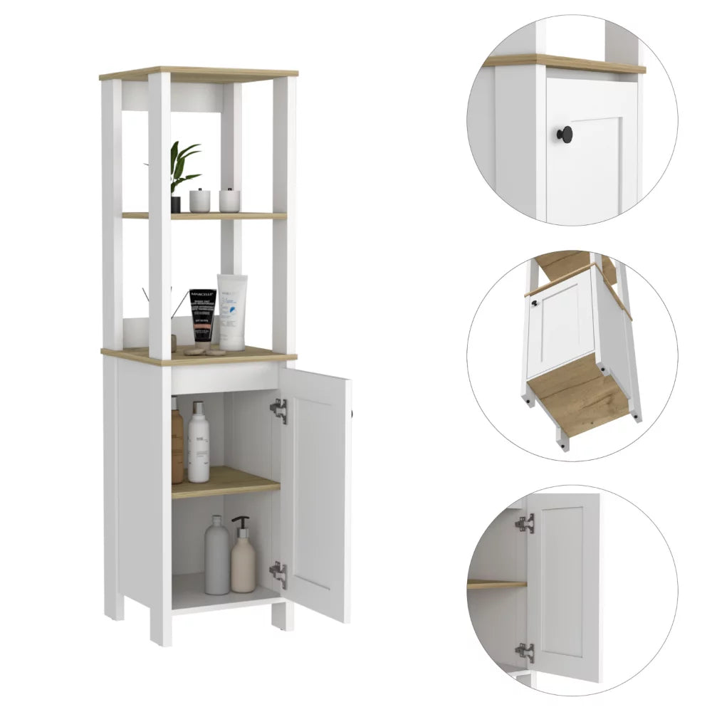 Linen Cabinet with Two Open Shelves and Single Door W145