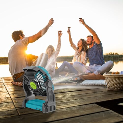 Battery Powered Portable Rechargeable Fan with LED Light & Hook H7139