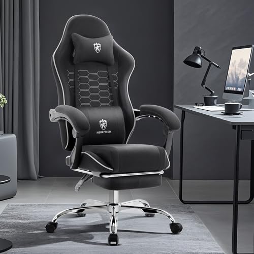 Black Green Ergonomic Gaming Chair with Footrest and Massage Lumbar Support B87175