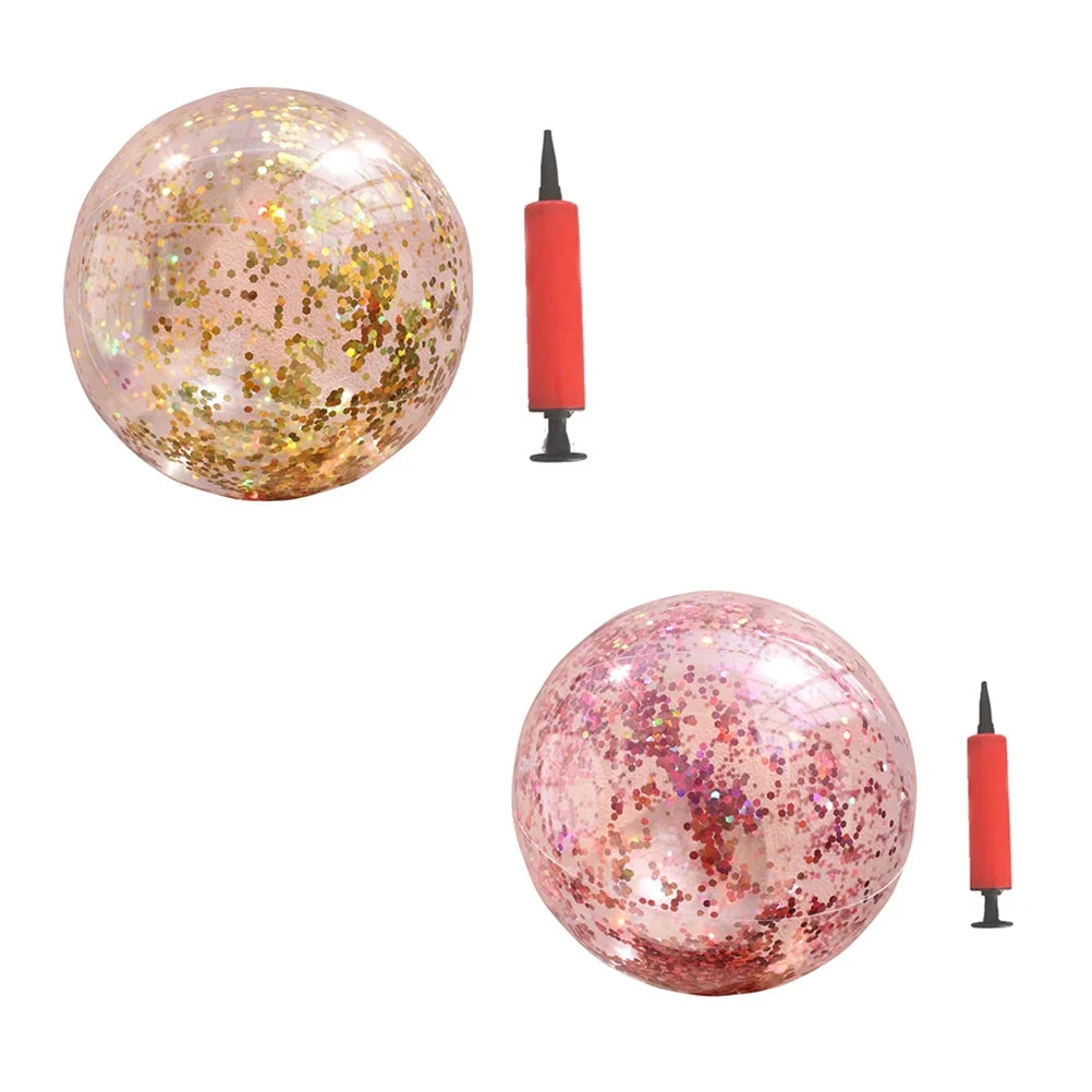 2pcs Glitter Sequin Beach Balls Round Transparent PVC Inflatable Ball Toys with Pumps Q2829