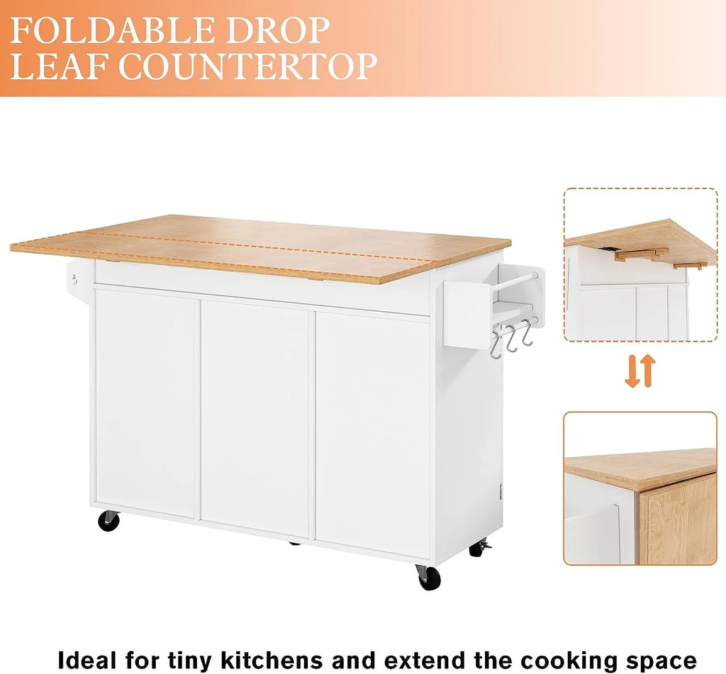 White Kitchen Island with Storage and Drop Leaf I29460