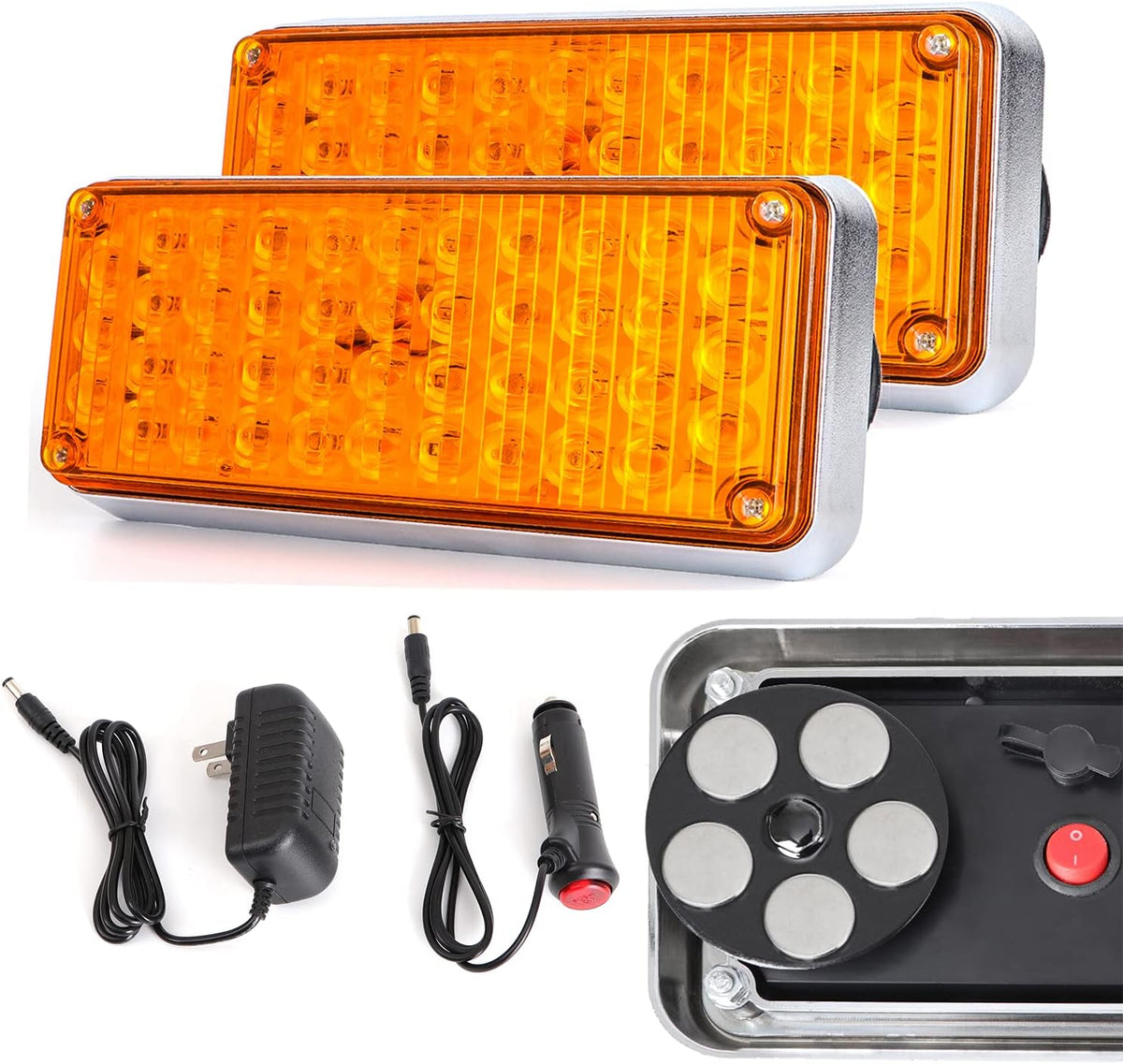 2pcs Strobe Flashing Hazard Red Lights for Trucks Vehicles Wireless Magnetic 42 LED Trailer Tail Marker Warning Emergency Light 3 Patterns Rechargeable Pack of 2 P3707