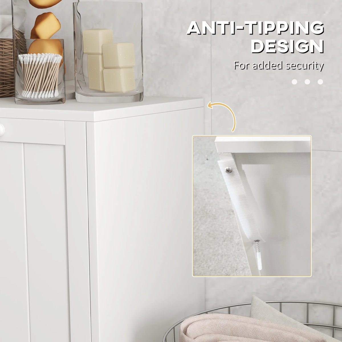 White Tilt-out Laundry Cabinet with 2 Hamper Compartments Z219175
