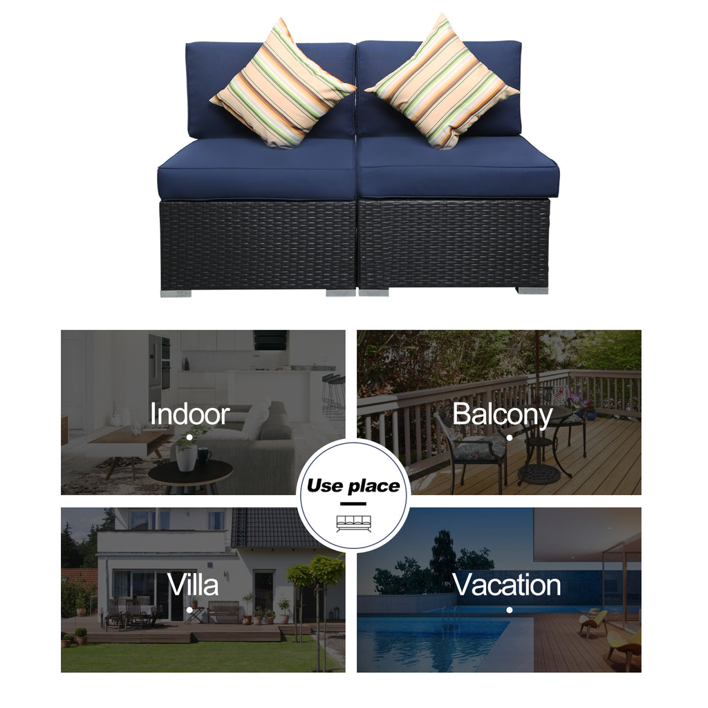 Gray Outdoor Patio Conversation Sofa Set with Padded Wicker Rattan Chairs G455666