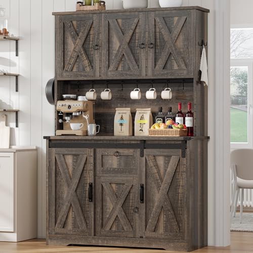 White Kitchen Pantry Cabinet with Drawer and Sliding Barn Doors D13456