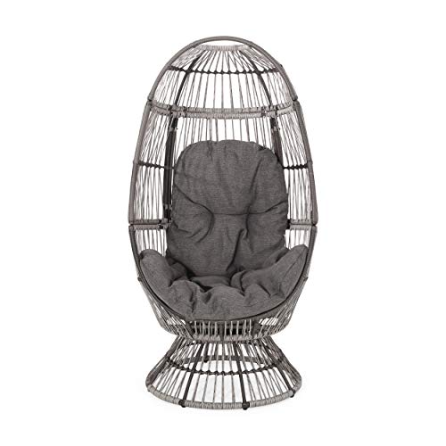 Light Brown Beige Wicker Swivel Egg Chair with Cushion H7944