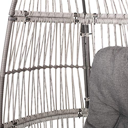 Light Brown Beige Wicker Swivel Egg Chair with Cushion H7944