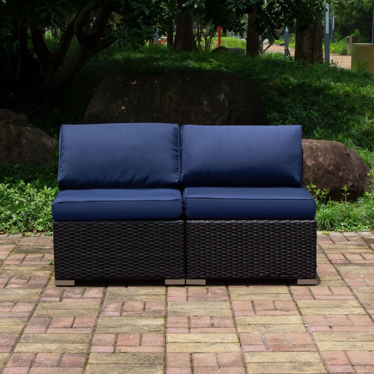 Gray Outdoor Patio Conversation Sofa Set with Padded Wicker Rattan Chairs G455666