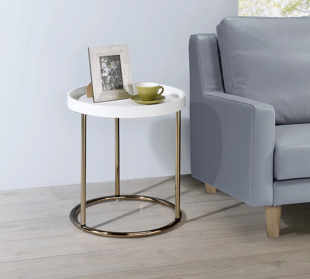 White Mid-Century Side Table with Copper Legs A71404