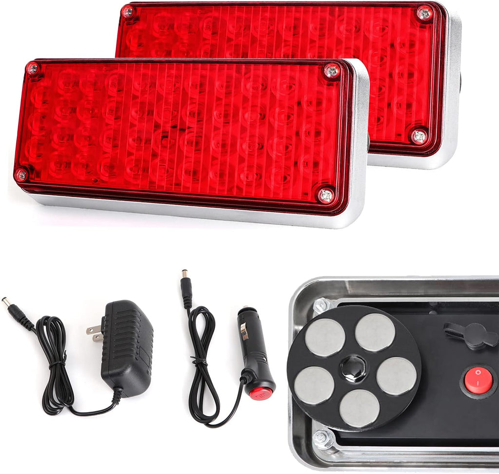 2pcs Strobe Flashing Hazard Red Lights for Trucks Vehicles Wireless Magnetic 42 LED Trailer Tail Marker Warning Emergency Light 3 Patterns Rechargeable Pack of 2 P3707