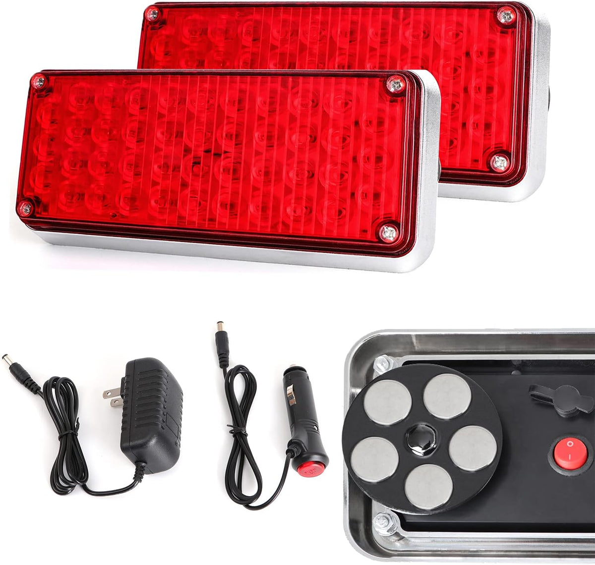 2pcs Strobe Flashing Hazard Red Lights for Trucks Vehicles Wireless Magnetic 42 LED Trailer Tail Marker Warning Emergency Light 3 Patterns Rechargeable Pack of 2 P3707