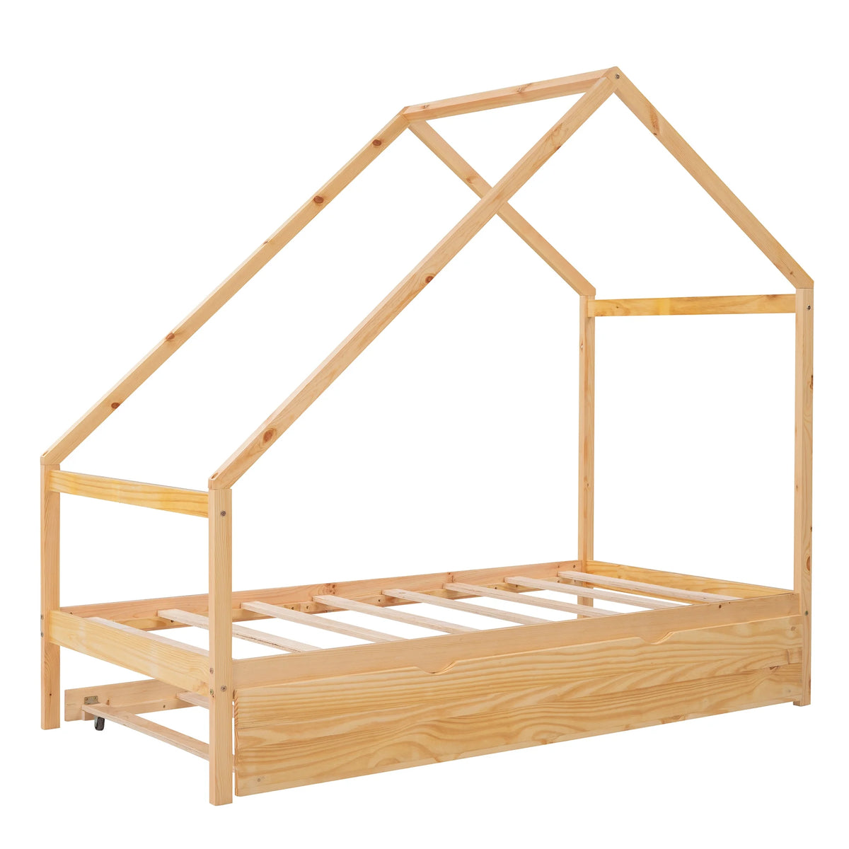 Twin Size Wooden House Bed with Trundle J3617