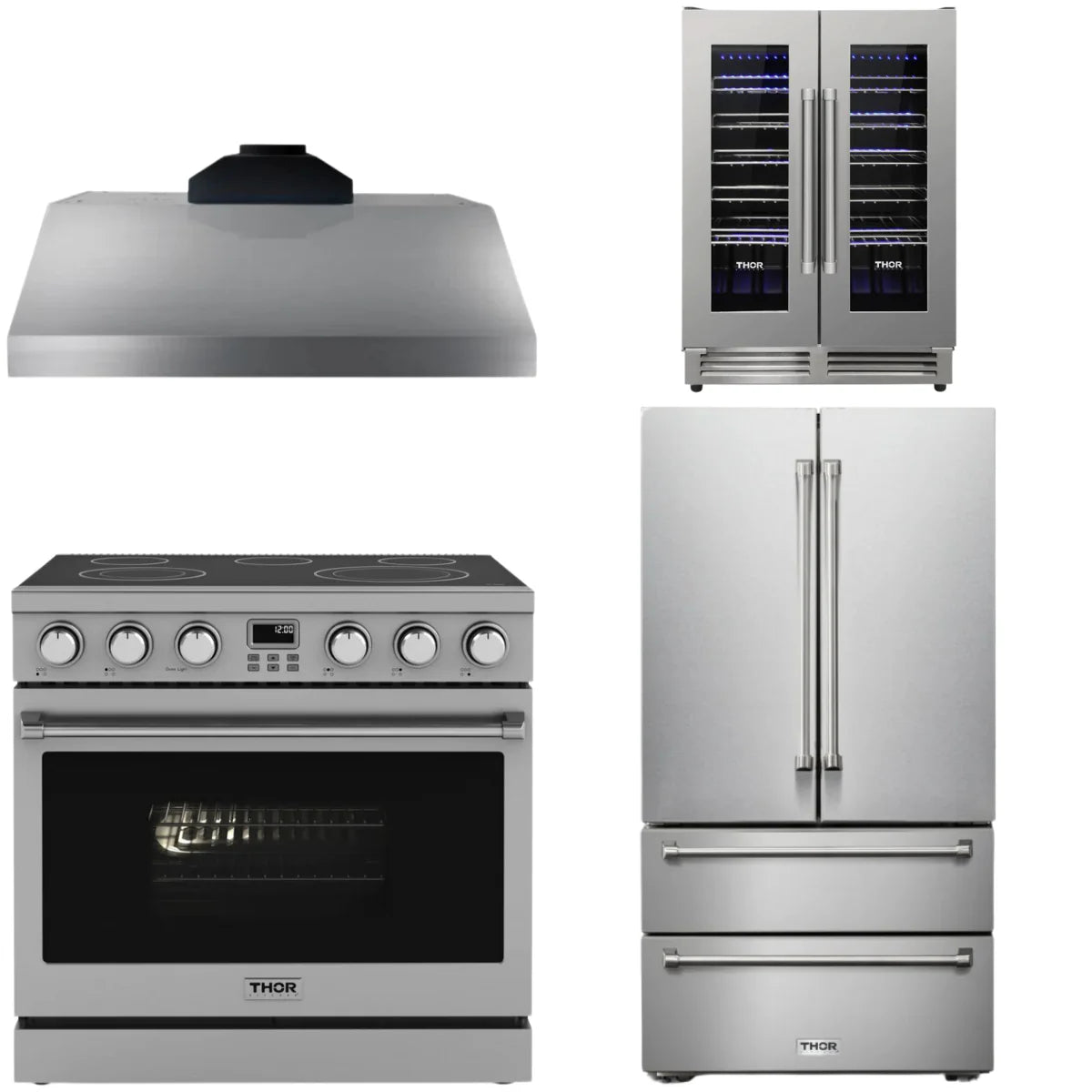 36 Electric Range, Range Hood, Refrigerator and Wine Cooler U18373