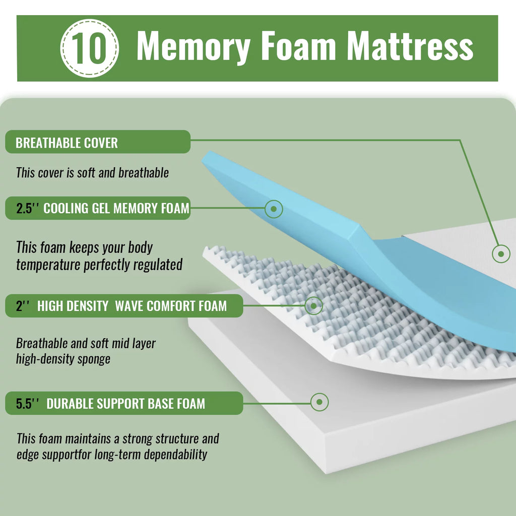 10 Inch Memory Foam Twin Mattress with Removable Cover X7024