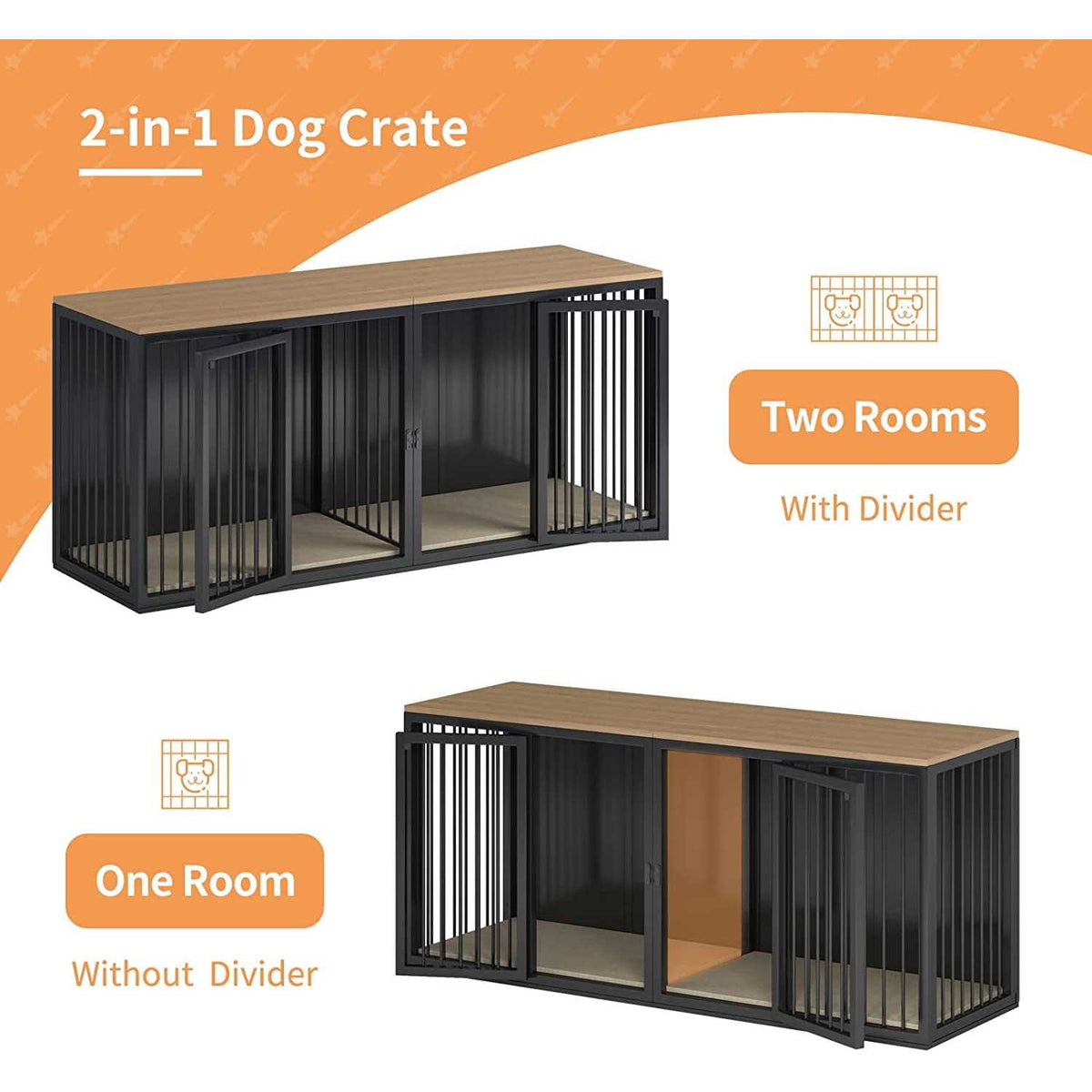 Wooden Dog Crate Table with Double Doors L4683