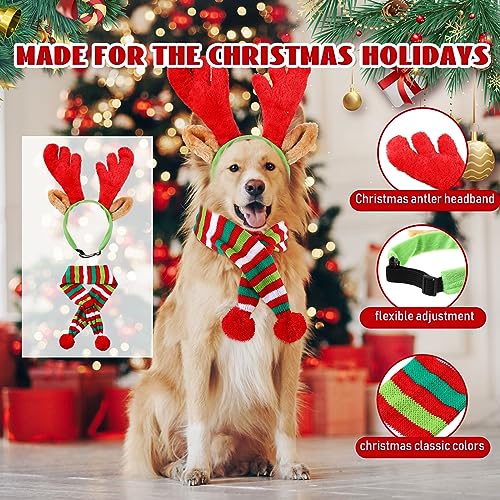 4 Pcs Dog Christmas Antlers Headband Scarf Set P2898