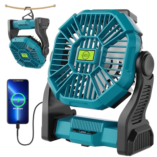 Battery Powered Portable Rechargeable Fan with LED Light & Hook H7139