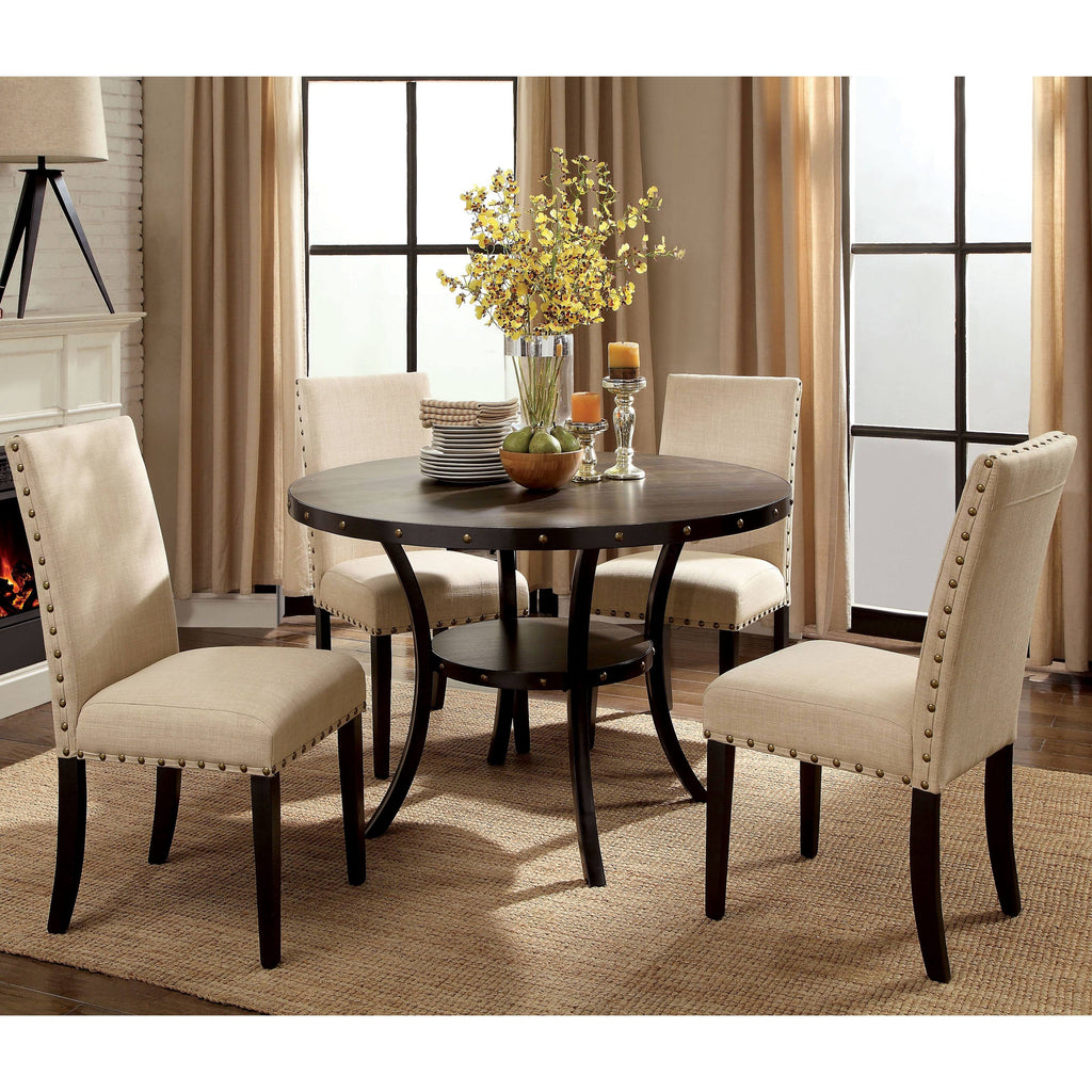 Walnut-Finished Wood/Veneer 48-Inch Round Industrial Dining Table R323