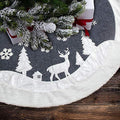 White Fur Christmas Tree Skirt with Deer and Snowflake Pattern 36 inches V9970