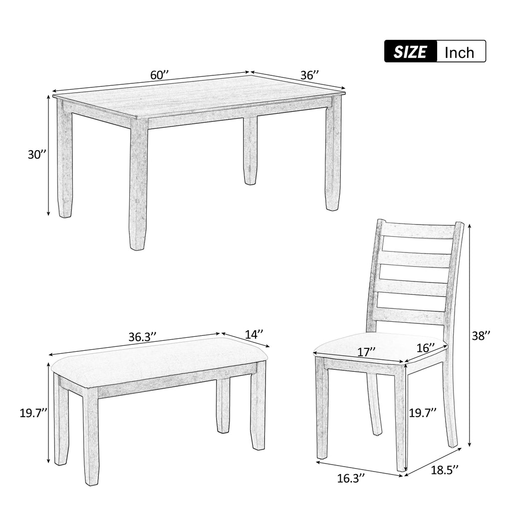 6-Piece Dining Table Set with 4 Upholstered Chairs and Bench Y3280