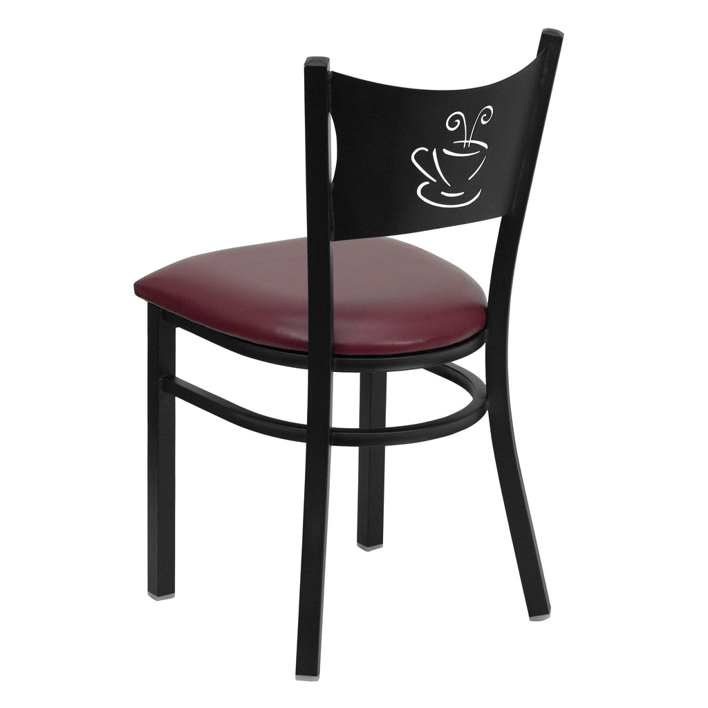 Burgundy Vinyl Seat Black Metal Frame Restaurant Chair V18370
