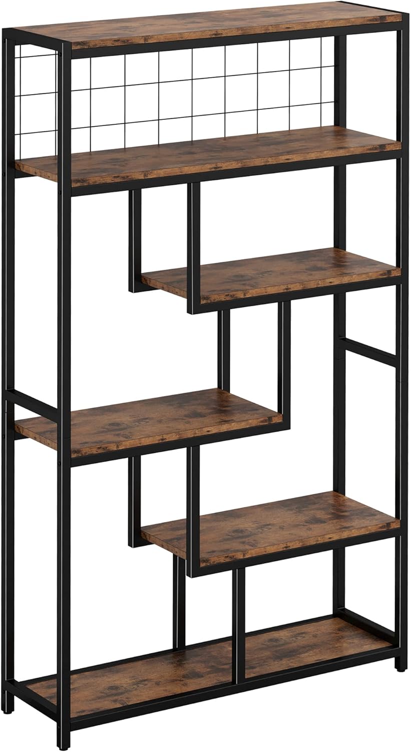 6-Shelf Industrial Etagere Bookcase with Metal Frame M70670