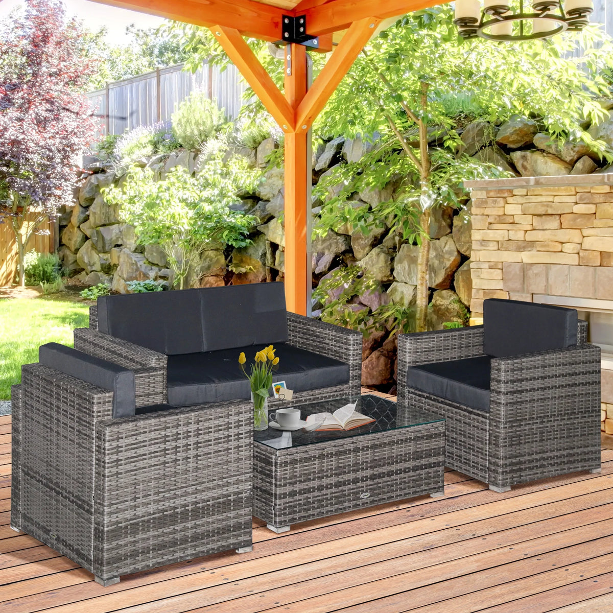 Rattan Wicker Chair Wooden Greenhouse J213294