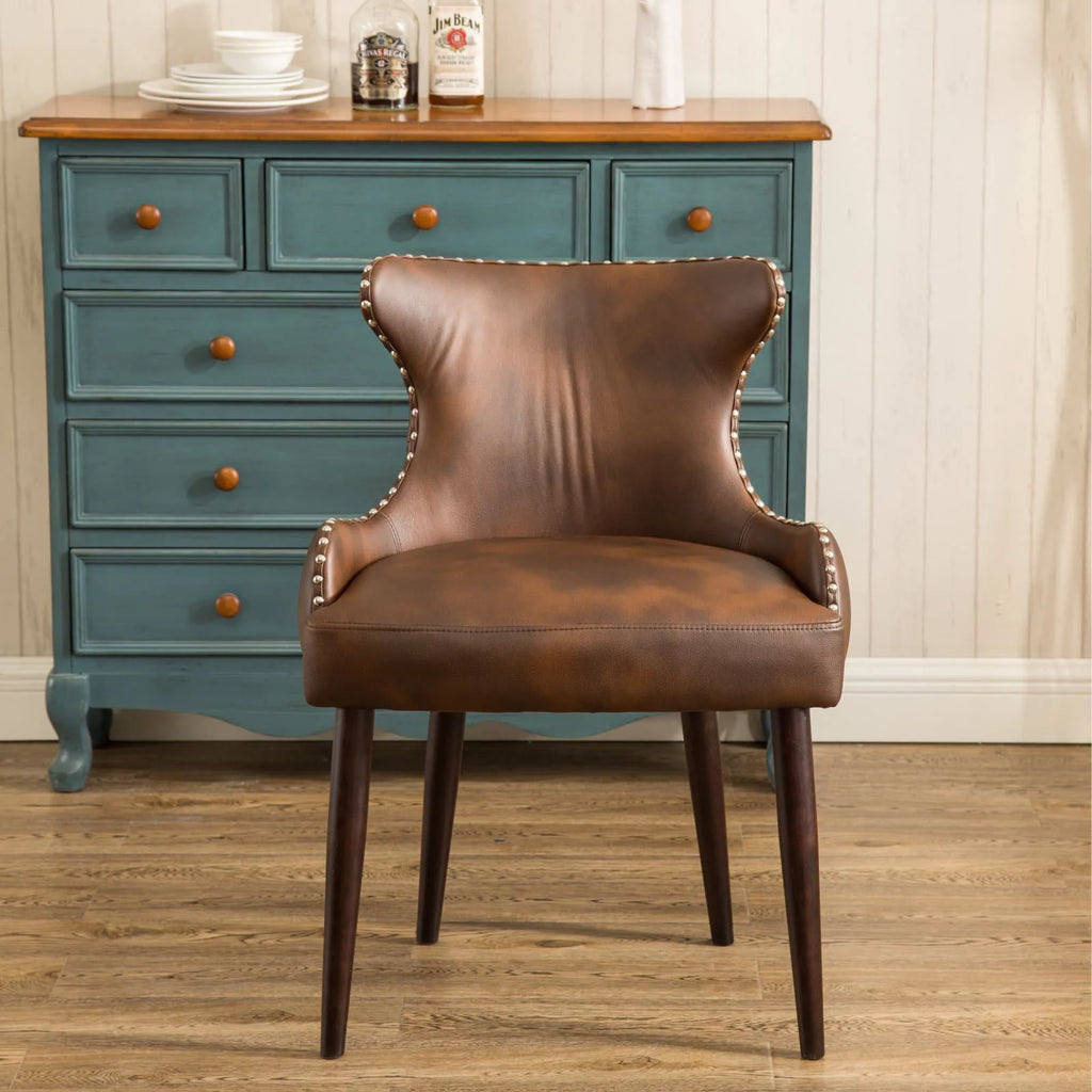 Tufted Button Back Barrel Chair with Nailhead in Brown V2226