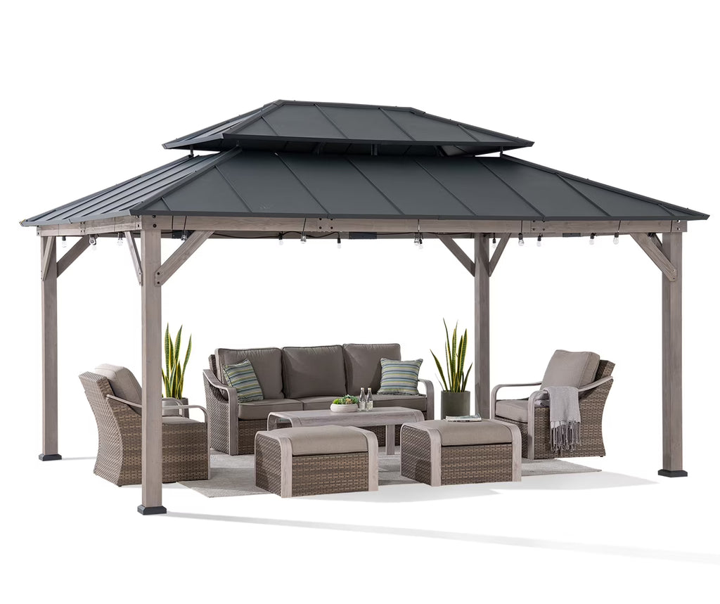 12x16 ft. Steel Hardtop Gazebo with 2-tier Metal Roof Q28148