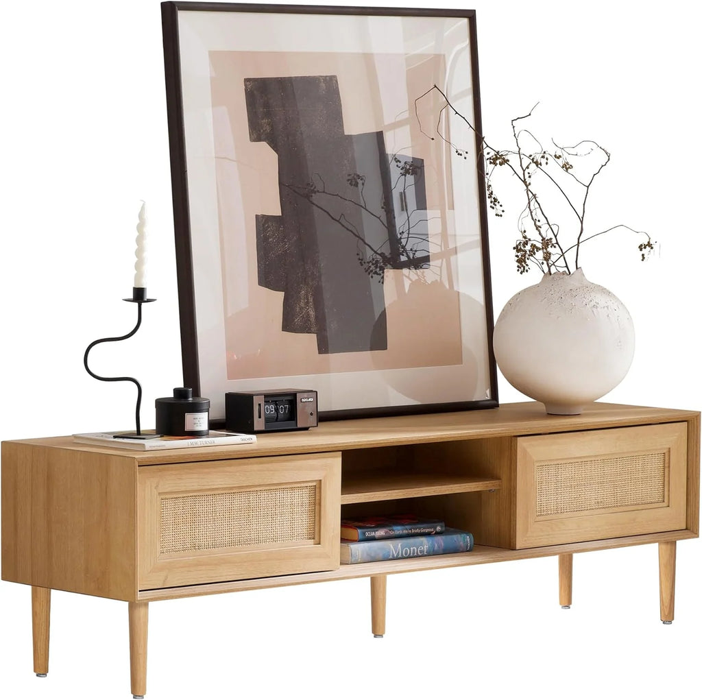 Rattan TV Stand for 55 Inch TV with 2 Cabinets D788489