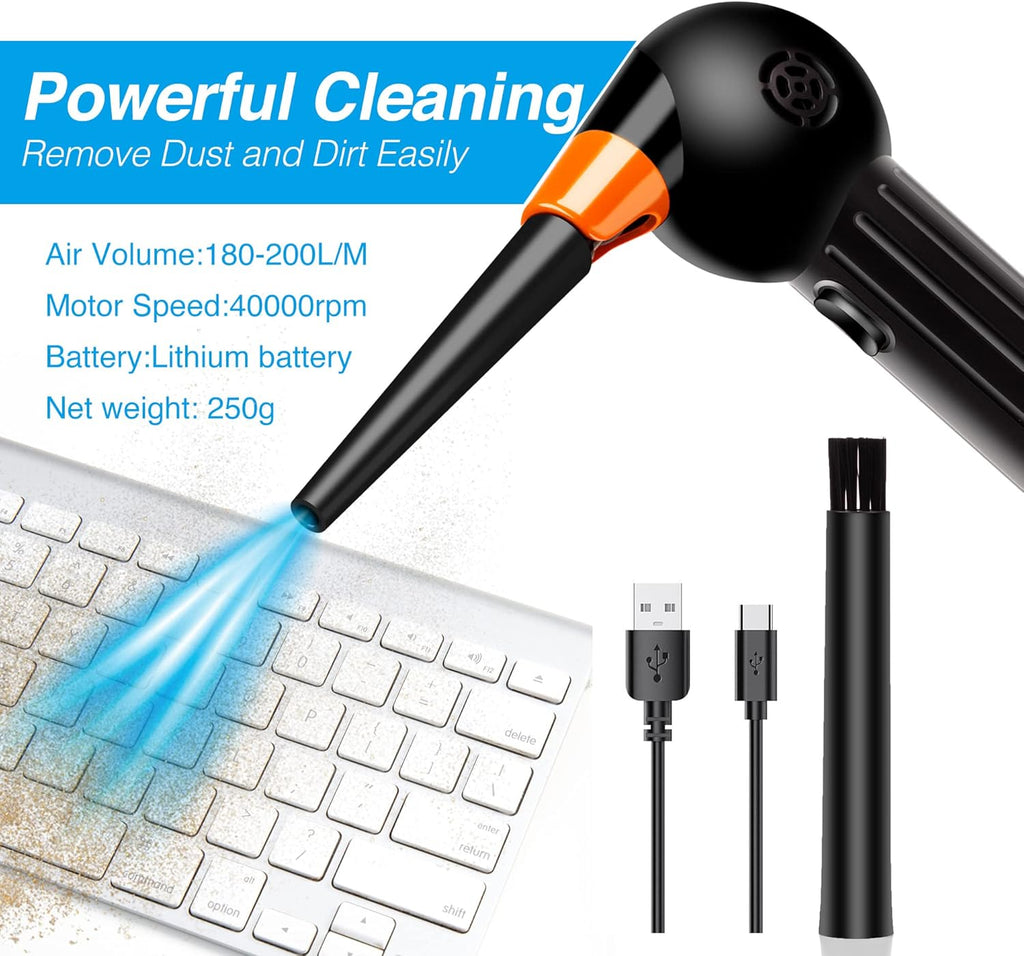 Electric Compressed Air Duster Cordless, 40000 RPM Brushless Motor, Rechargeable Battery Pack of 2 G7422