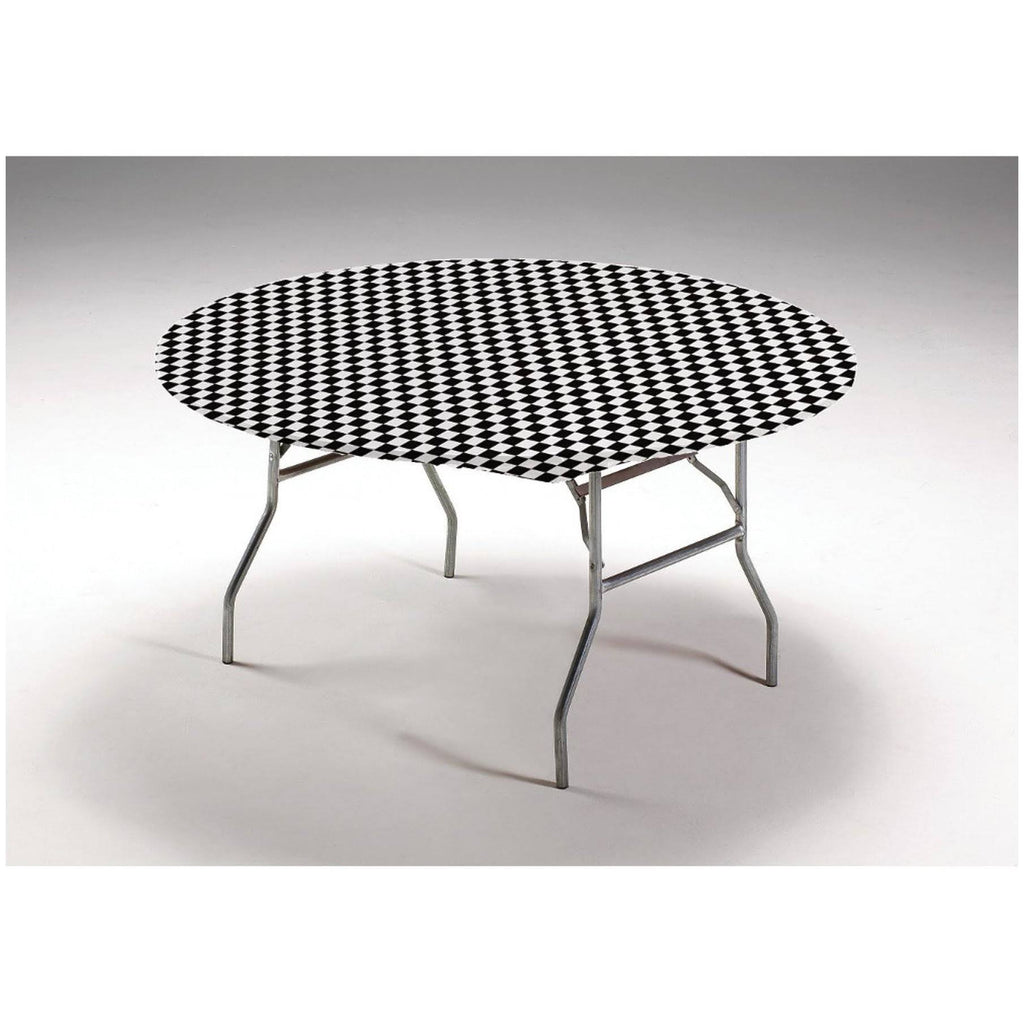 12 Black Checkered Round Disposable Plastic Table Covers F656