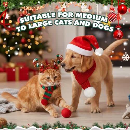 4 Pcs Dog Christmas Antlers Headband Scarf Set P2898