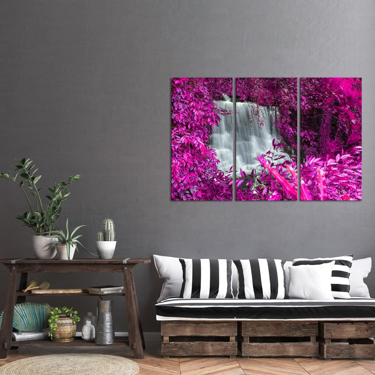 Black White and Purple Canvas Wall Art 16x32inchx3pcs A9042