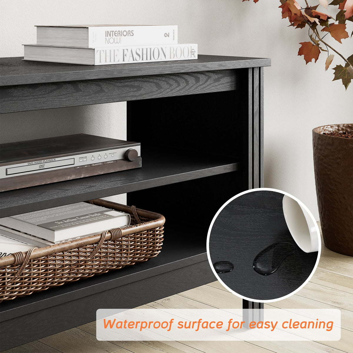 Black 70 inch Wood TV Stand with 4 Storages L425888
