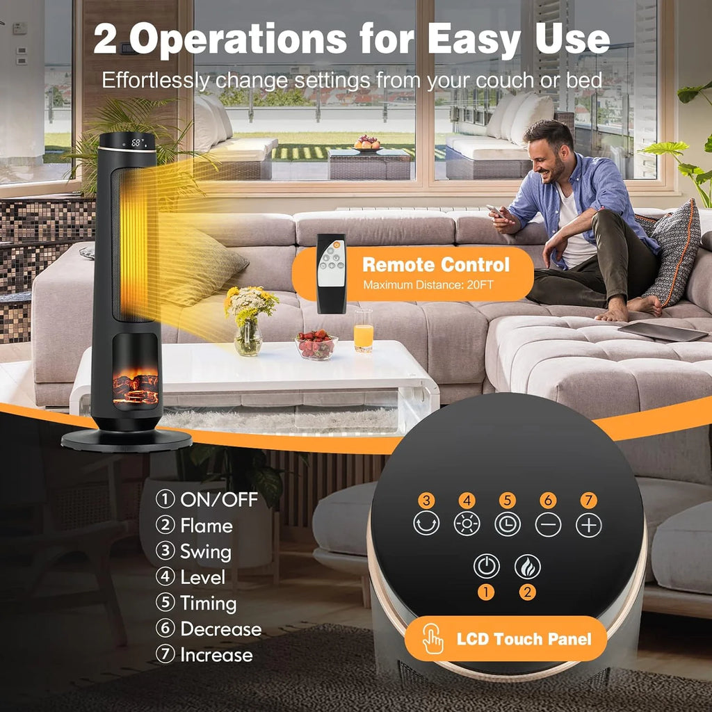 1500W Black Ceramic Tower Heater with Remote Control Y3991