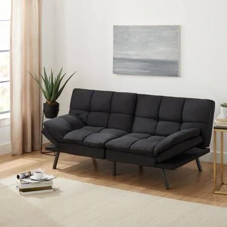 Black Suede Fabric Memory Foam Futon N27351