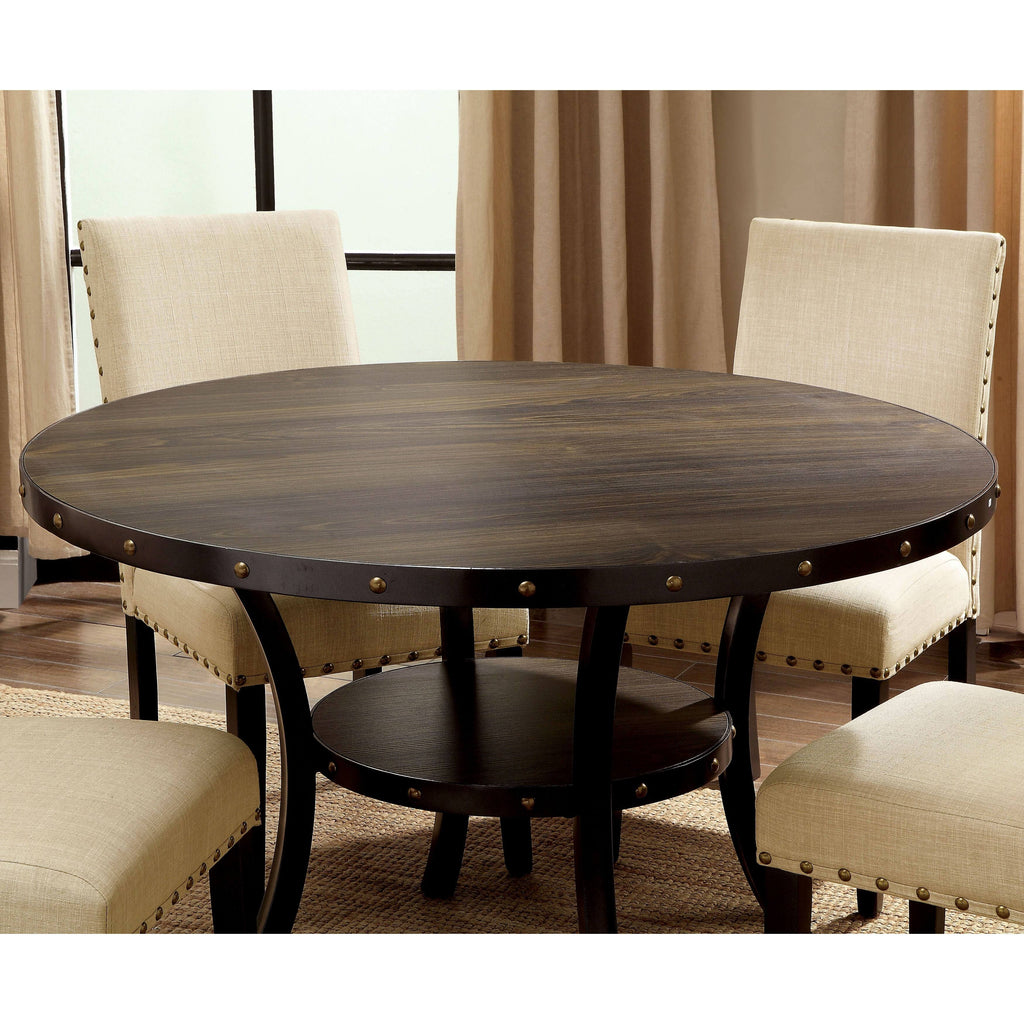 Walnut-Finished Wood/Veneer 48-Inch Round Industrial Dining Table R323