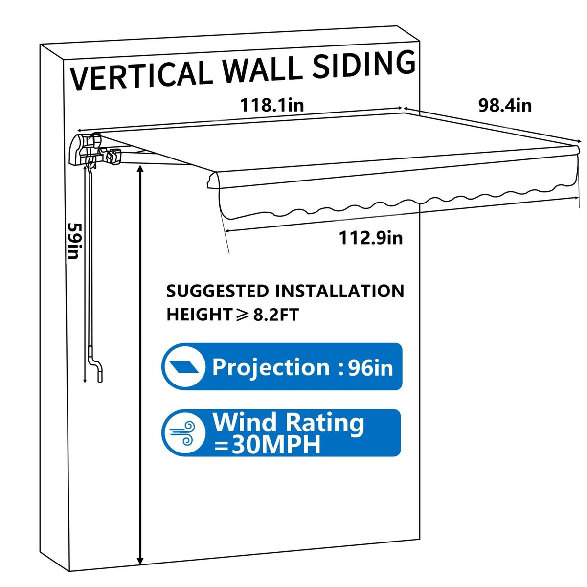 Beige Retractable Patio Awning Sun Shade Cover W708713
