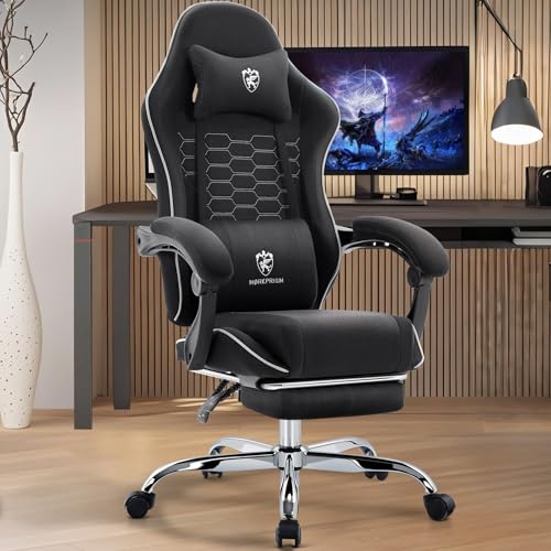 Black Green Ergonomic Gaming Chair with Footrest and Massage Lumbar Support B87175