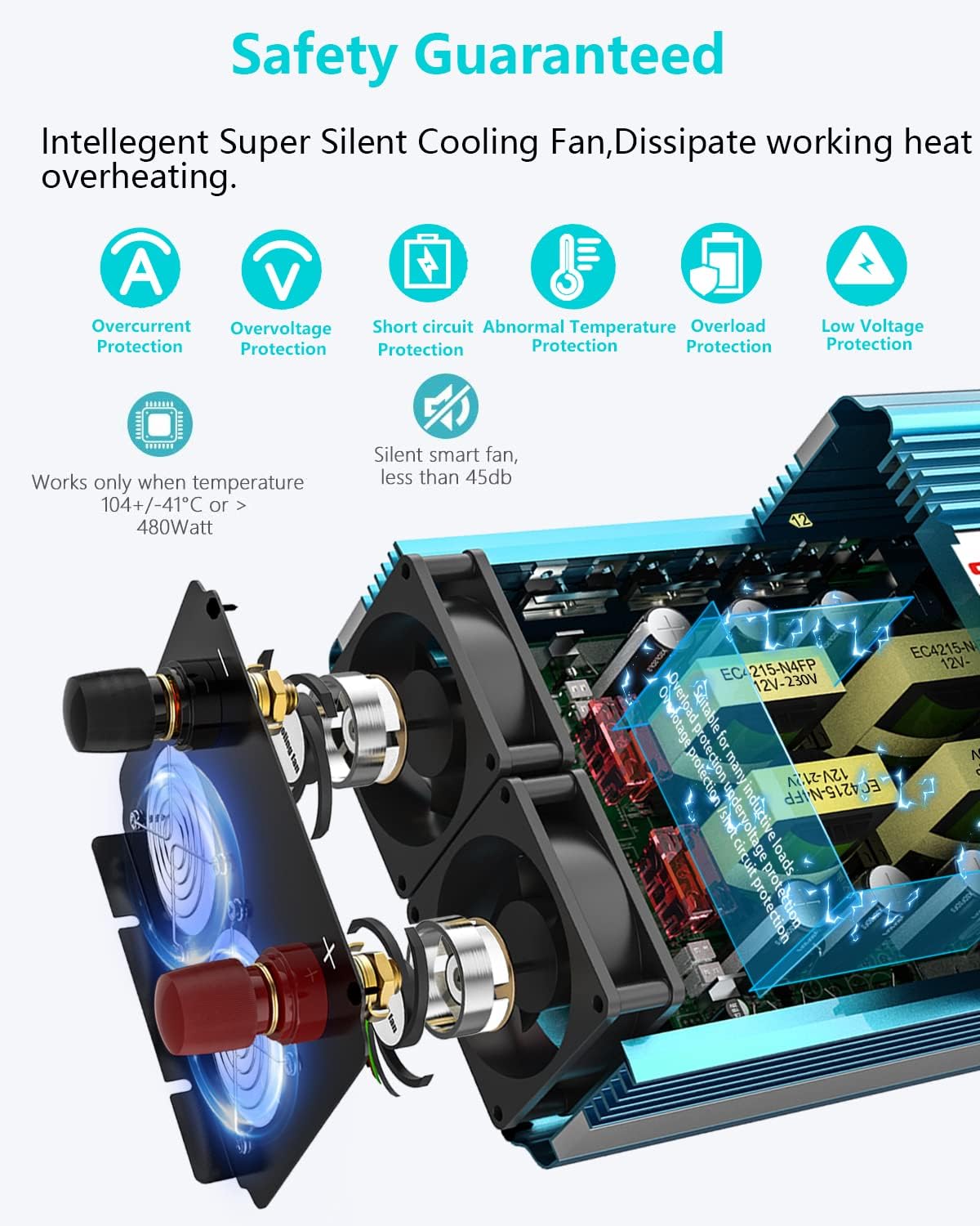 2000W Pure Sine Wave Power Inverter 12V DC to AC 110V/120V Converter with LCD Display G70635
