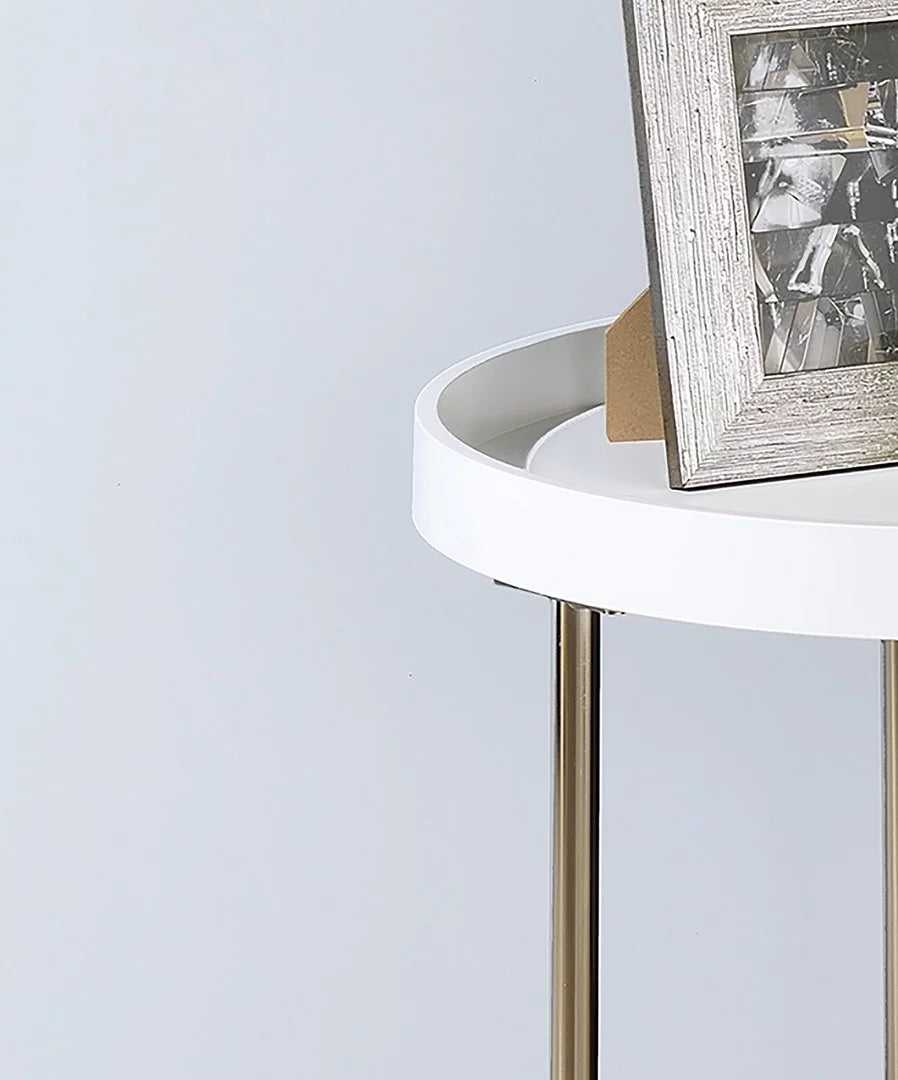 White Mid-Century Side Table with Copper Legs A71404