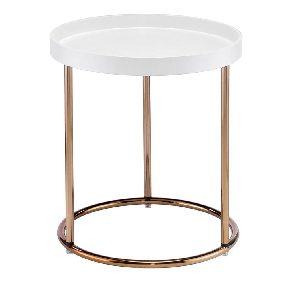White Mid-Century Side Table with Copper Legs A71404