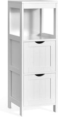 White Bathroom Floor Cabinet with 2 Removable Drawers & Open Shelf H8910