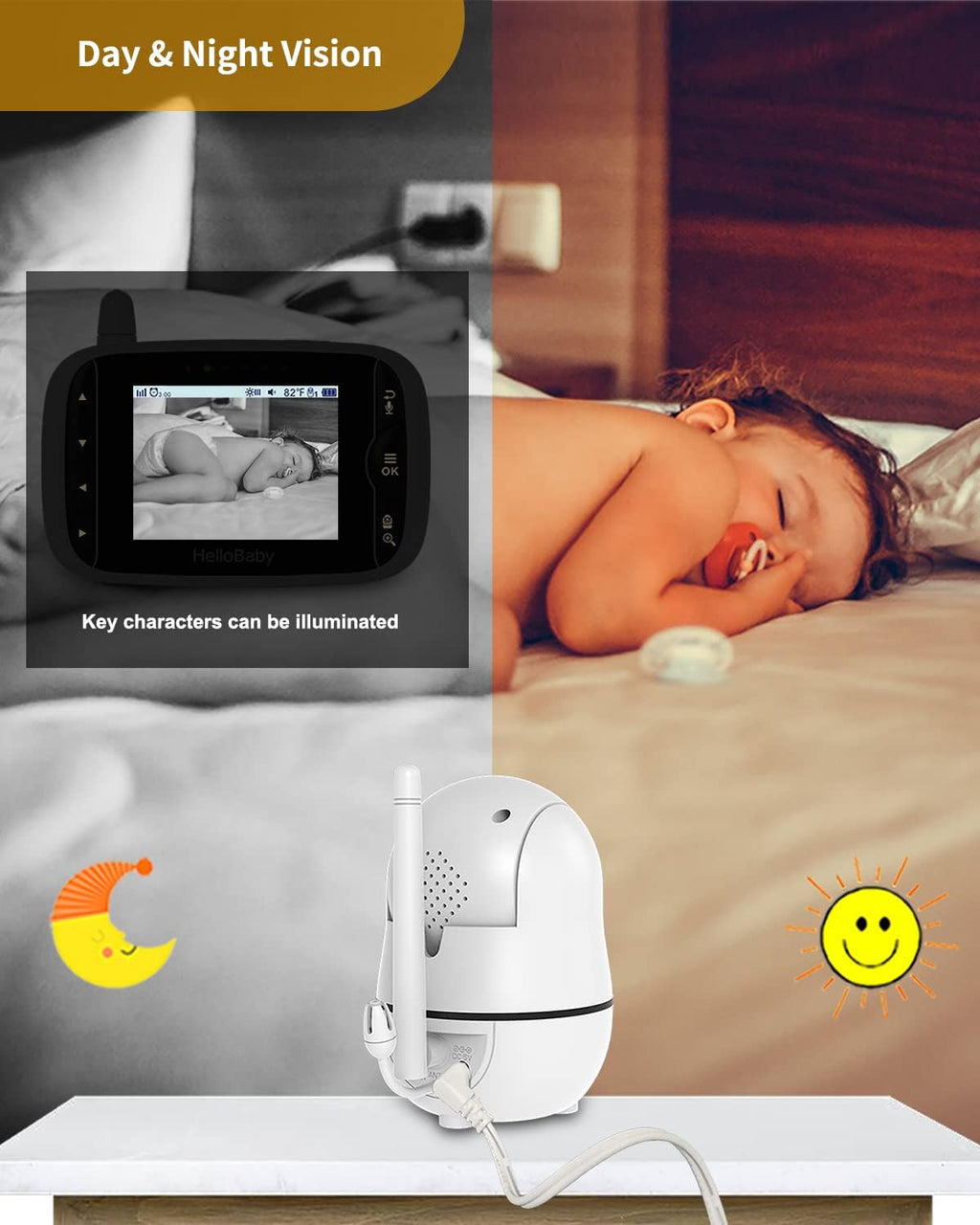 Baby Monitor with Camera and Audio, 3.2'' LCD Screen, Infrared Night Vision, Two Way Audio Y292