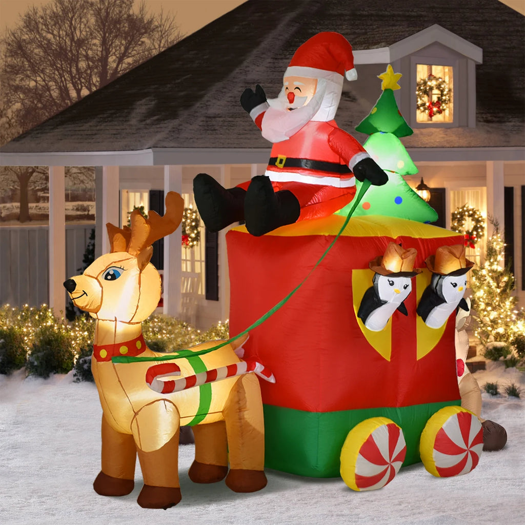 6.2FT Inflatable Elk with Santa Claus Penguin and Christmas Tree Outdoor Yard Decoration G3625