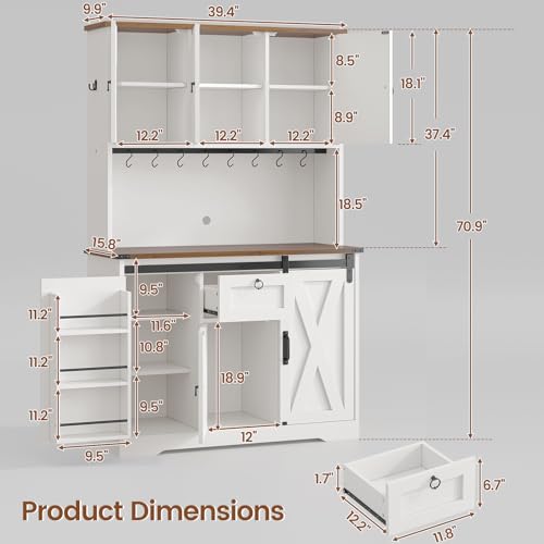 White Kitchen Pantry Cabinet with Drawer and Sliding Barn Doors D13456
